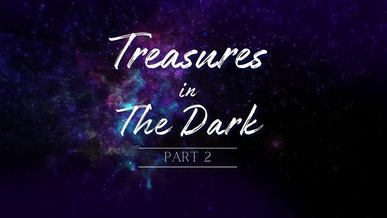 A purple background with the words `` treasures in the dark ''