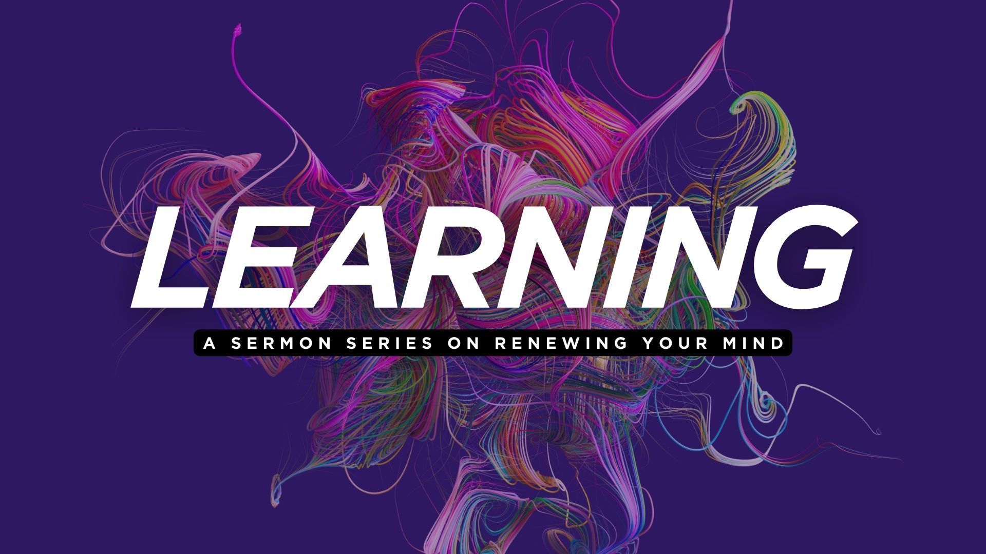 The word learning is on a purple background with a colorful design.