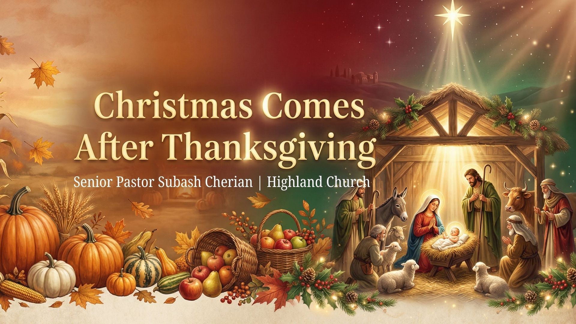 Autumn leaves and an orange background with the words 