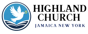 Highland Church logo with white dove in blue circle and text “Highland Church Jamaica New York”