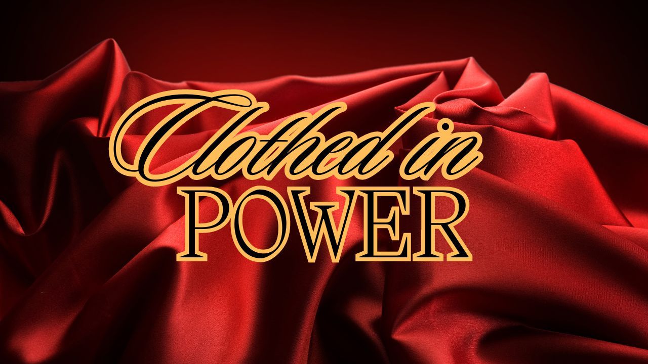 A red cloth with the words 