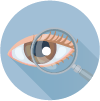 A magnifying glass is being used to look at a person 's eye.