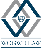 WOGWU Law logo with teal and gray geometric hexagon and scales of justice icon