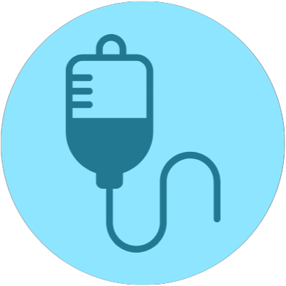 An icon of an intravenous drip with a hose attached to it.