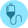 An icon of an intravenous drip with a hose attached to it.