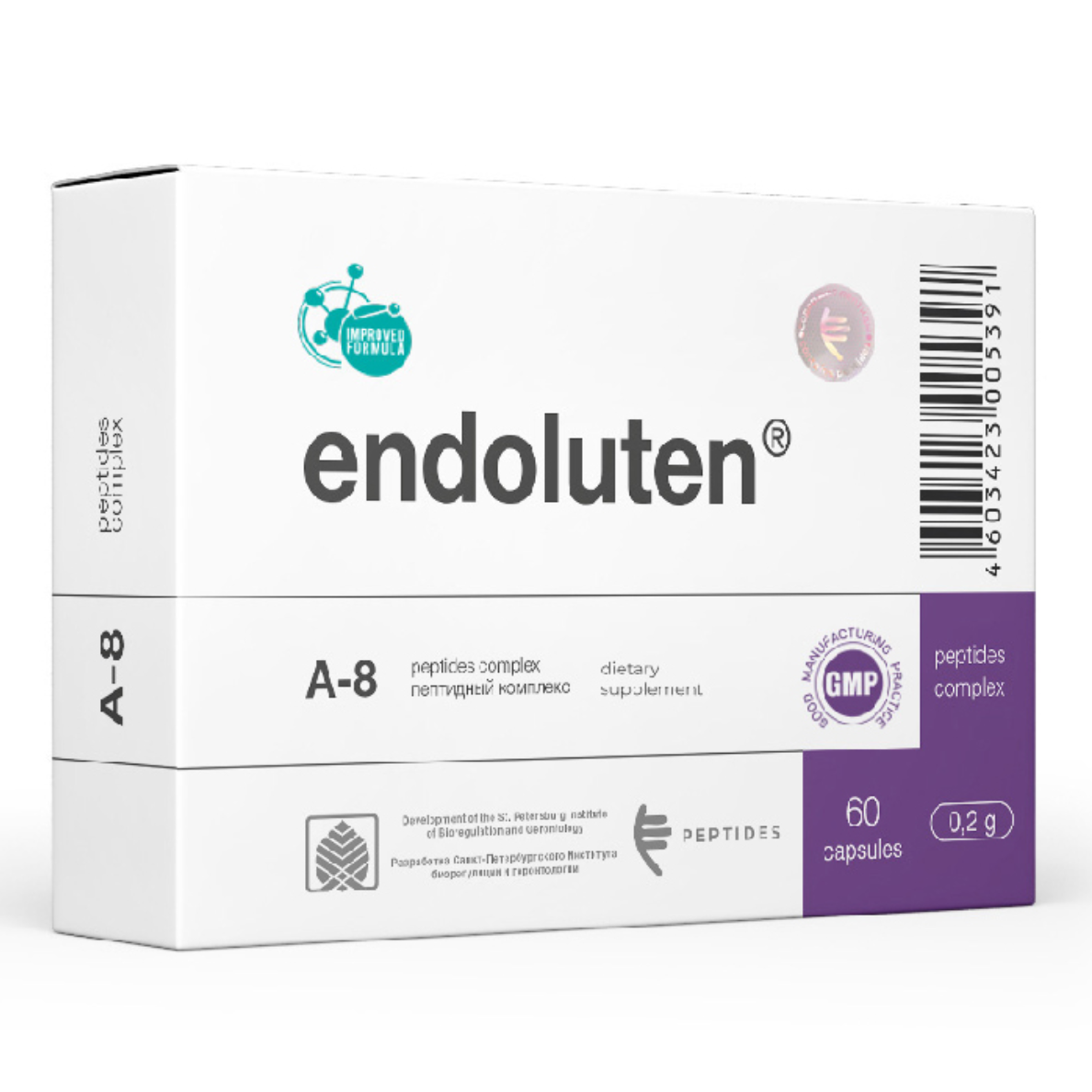 A box of endoluten a-8 60 capsules