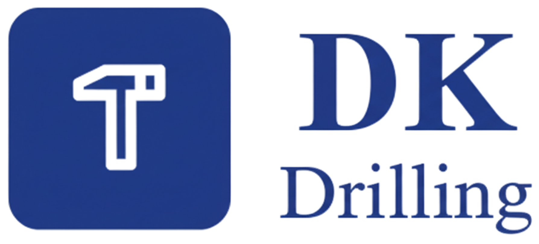 Logo for DK Drilling featuring a hammer icon in a blue square and text.