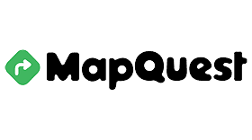 MapQuest logo with a green diamond and white arrow, beside black text.