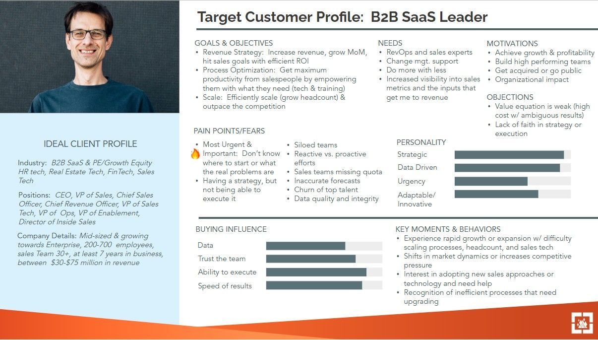 In depth target customer profile  detailing goals, needs, and objections for a SaaS leader.