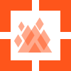 Orange and white logo: orange cross pattern with an orange geometric design in the center.