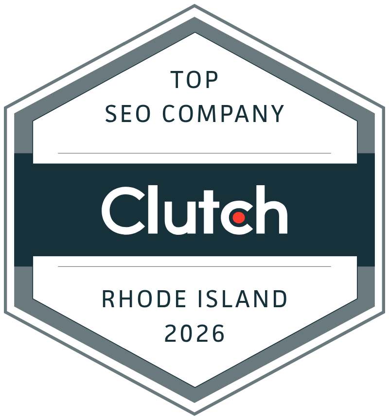 Clutch: Top SEM Company in Rhode Island, 2026. Logo features a dark blue stripe with 