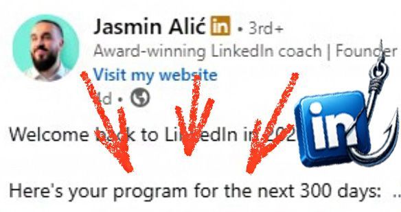 LinkedIn logo impaled by a fish hook.