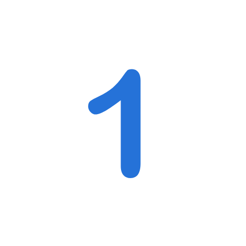 A blue number one icon on a white background.