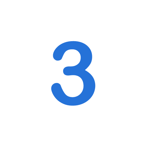 A blue number three on a white background.