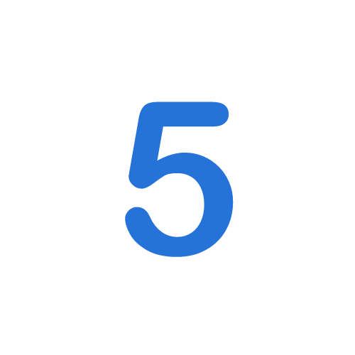 A blue number five on a white background.