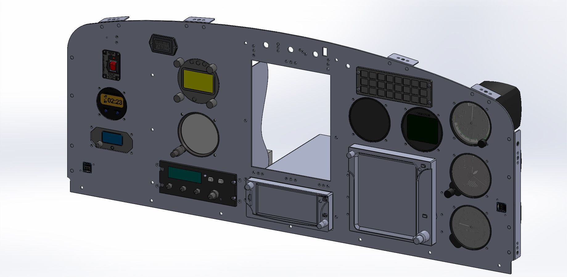 A computer generated image of a dashboard of an airplane.