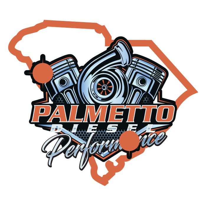 a palmetto diesel performance logo with a map of south carolina
