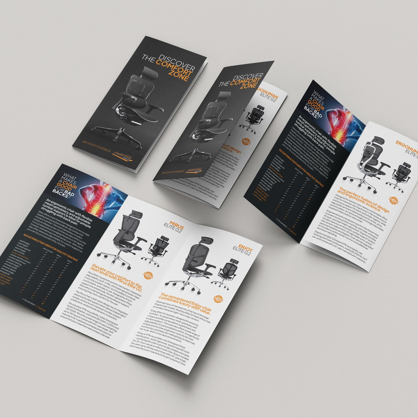 Bad back brochure for Comfort Seating, written by freelance writer and marketer, Beth McCallum 