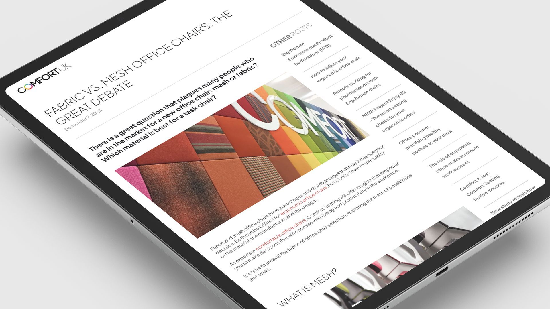 ComfortUK price list menu