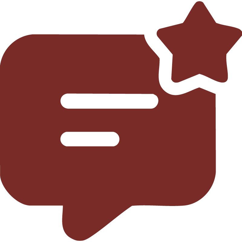 A red speech bubble with a star on top of it.