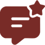 A red speech bubble with a star on top of it.