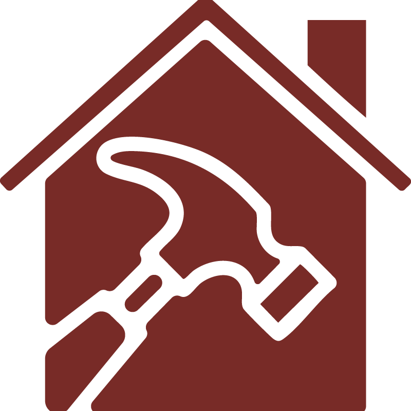 An icon of a house with a hammer inside of it.