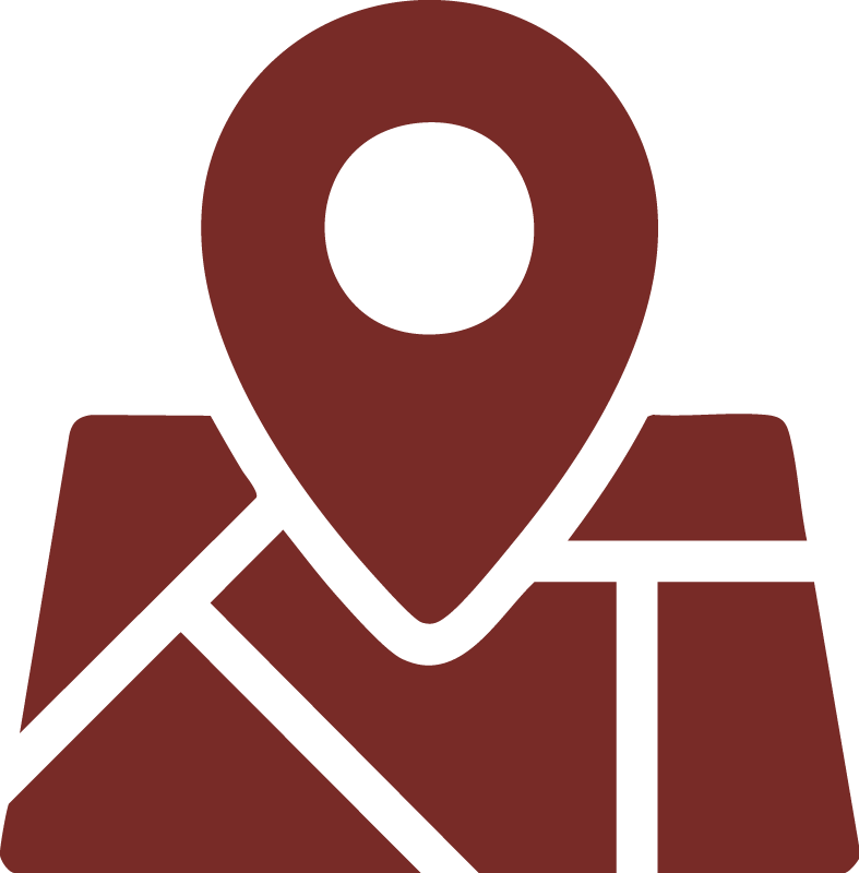 A red map with a white pin on it.