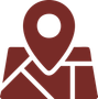 A red map with a white pin on it.