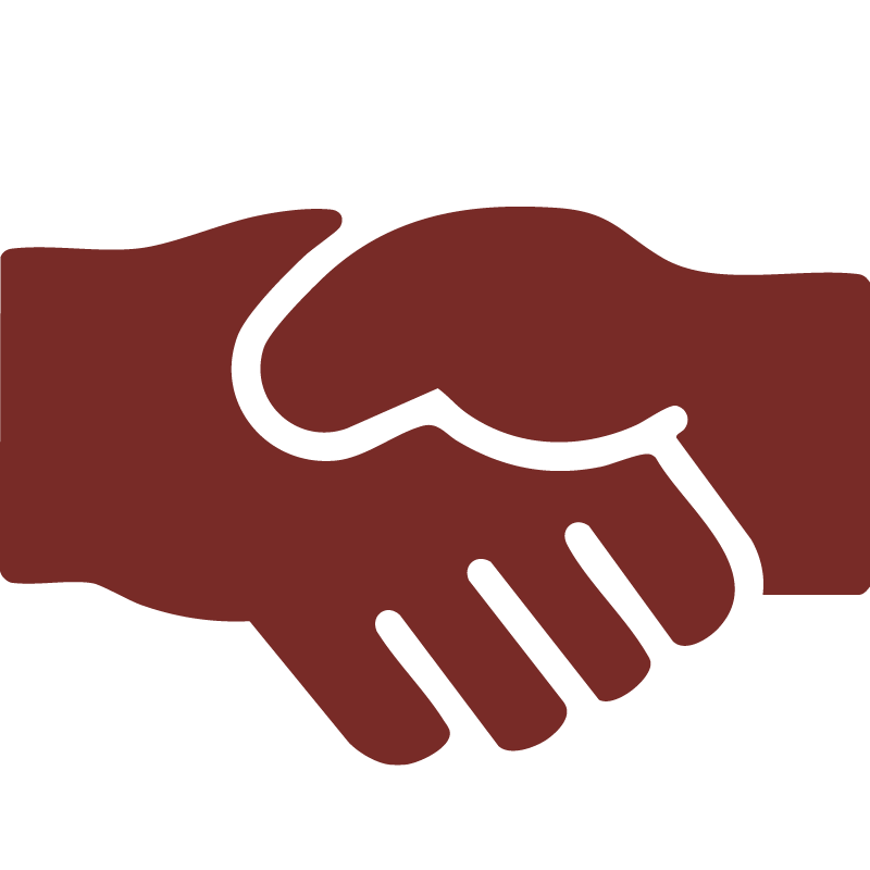 A red icon of two hands shaking each other.