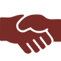 A red icon of two hands shaking each other.
