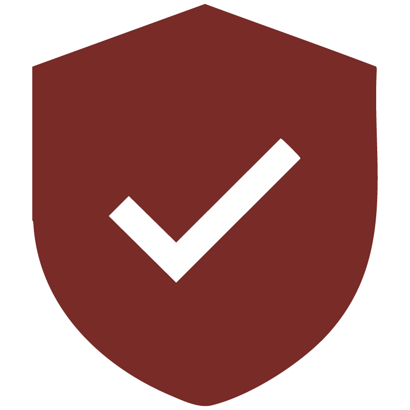 A red shield with a white check mark on it.