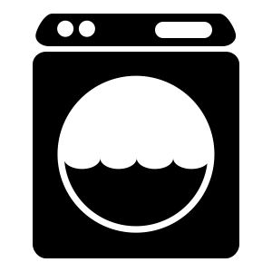 A black and white silhouette of a washing machine with water in it.