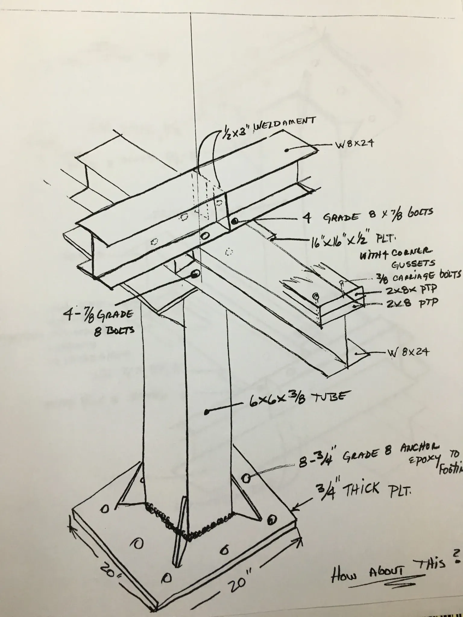 A black and white drawing of a metal structure