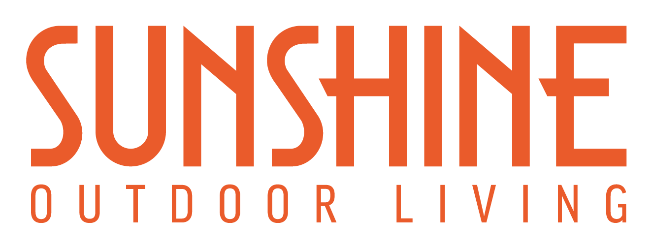 The logo for sunshine outdoor living is orange and white.