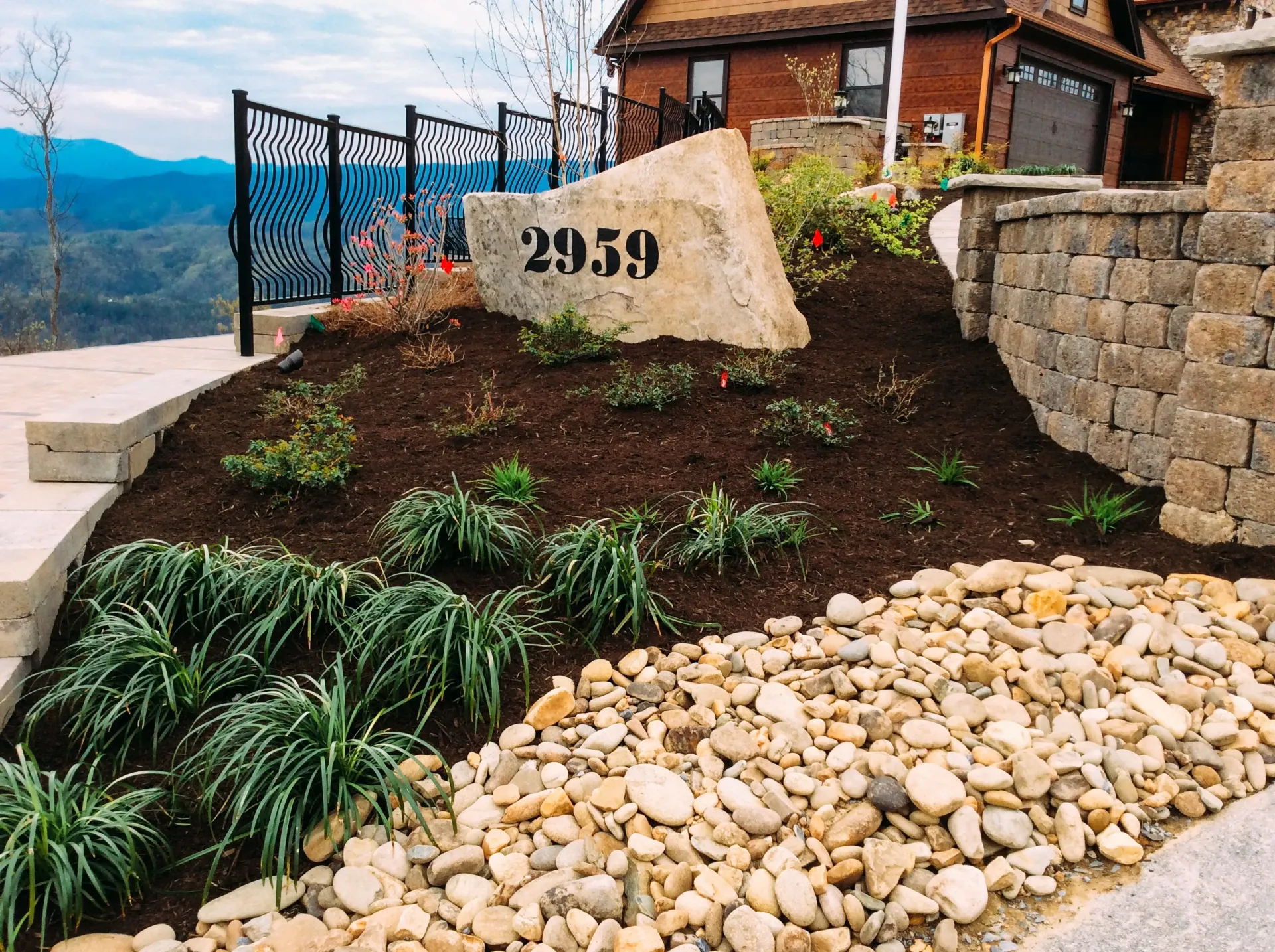 A large rock with the number 2959 on it