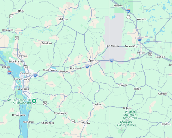 Map of central Wisconsin showing highways and cities including La Crosse, Sparta, and Wisconsin Rapids.