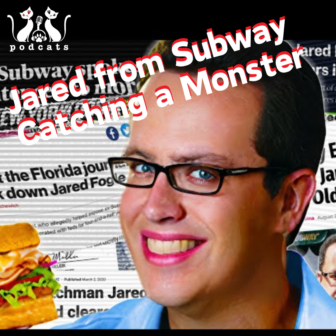 A man holding a sandwich with the words subway jared from catching a monster
