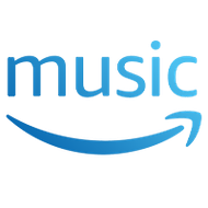 The amazon music logo is blue and has a smile on it.