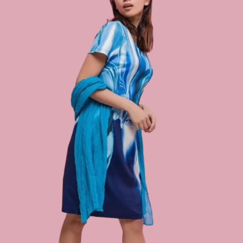 abito tubino azzurro elasticizzato