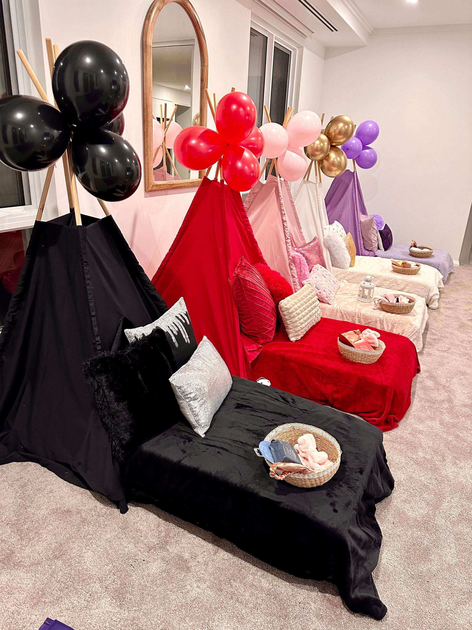Black Sleepover Party Set Up — Sweet Parties & Braids in Tatton, NSW