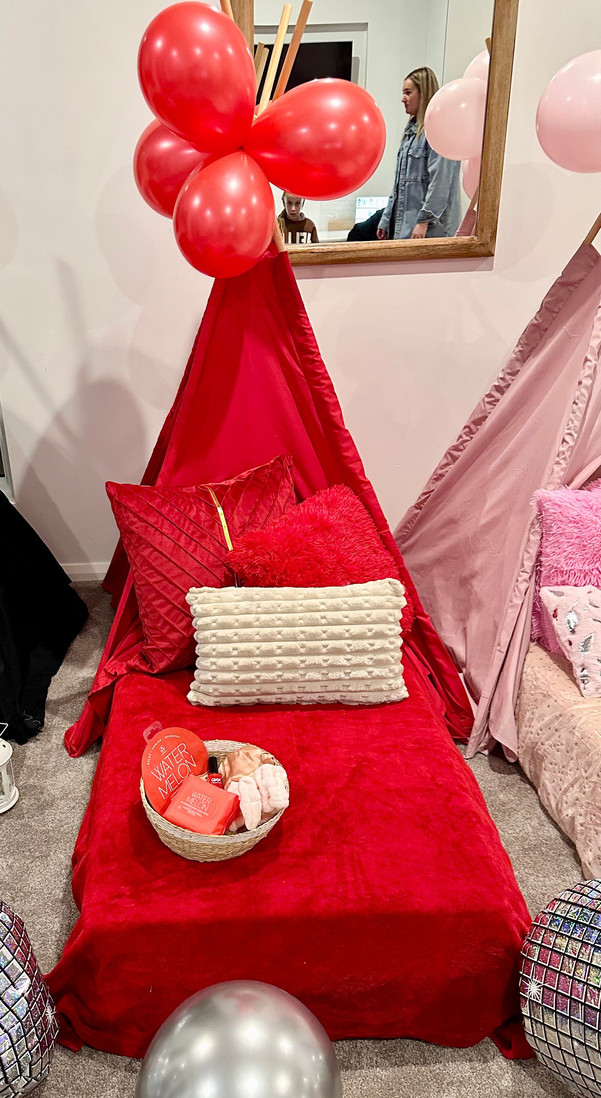 Red Sleepover Party Set up — Sweet Parties & Braids in Tatton, NSW