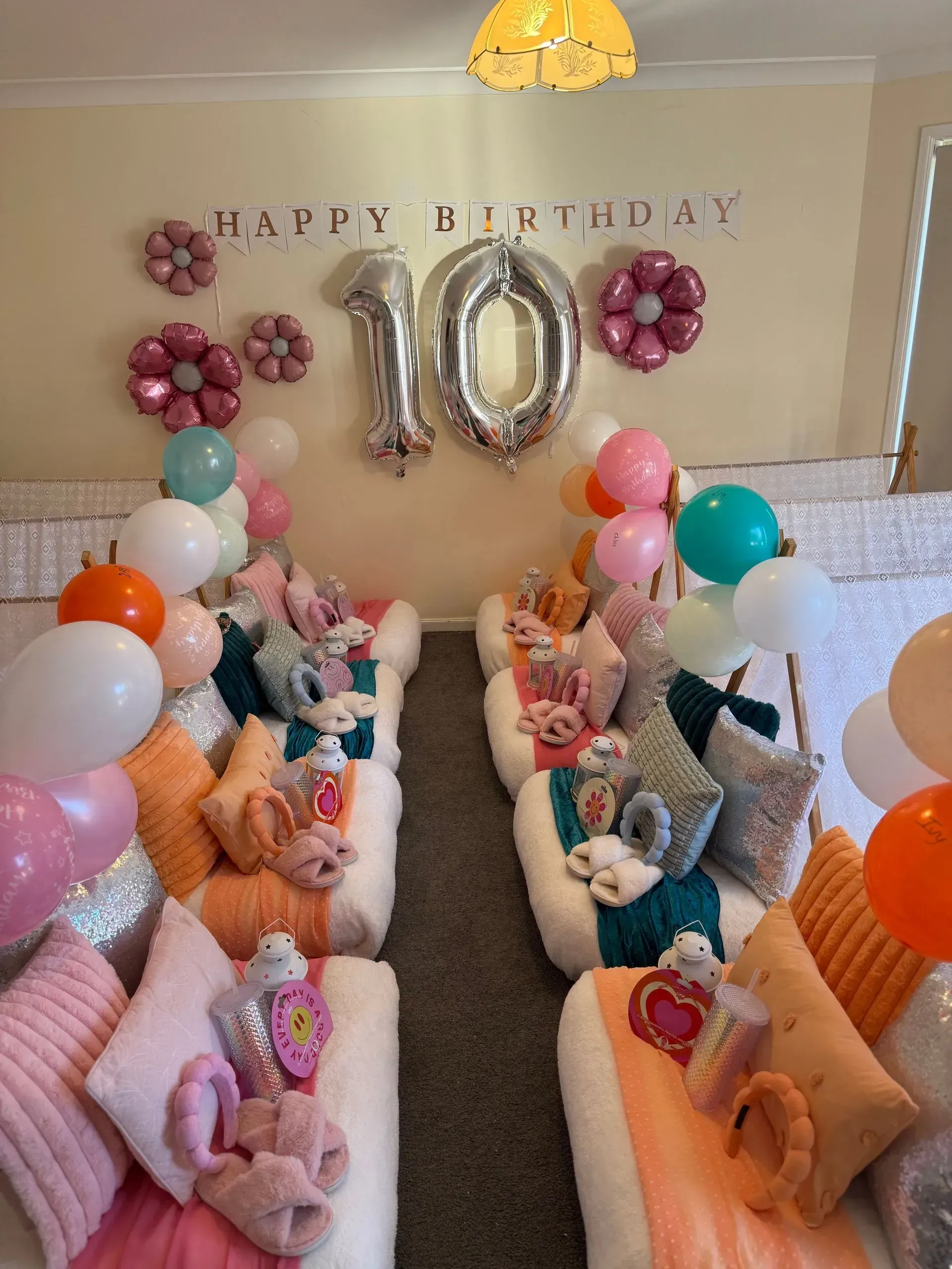 Birthday Room With Pink Decor, “happy Birthday 10” Balloons — Sweet Parties & Braids in Tatton, NSW
