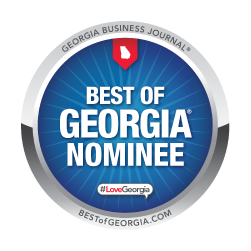 A georgia business journal badge that says best of georgia nominee