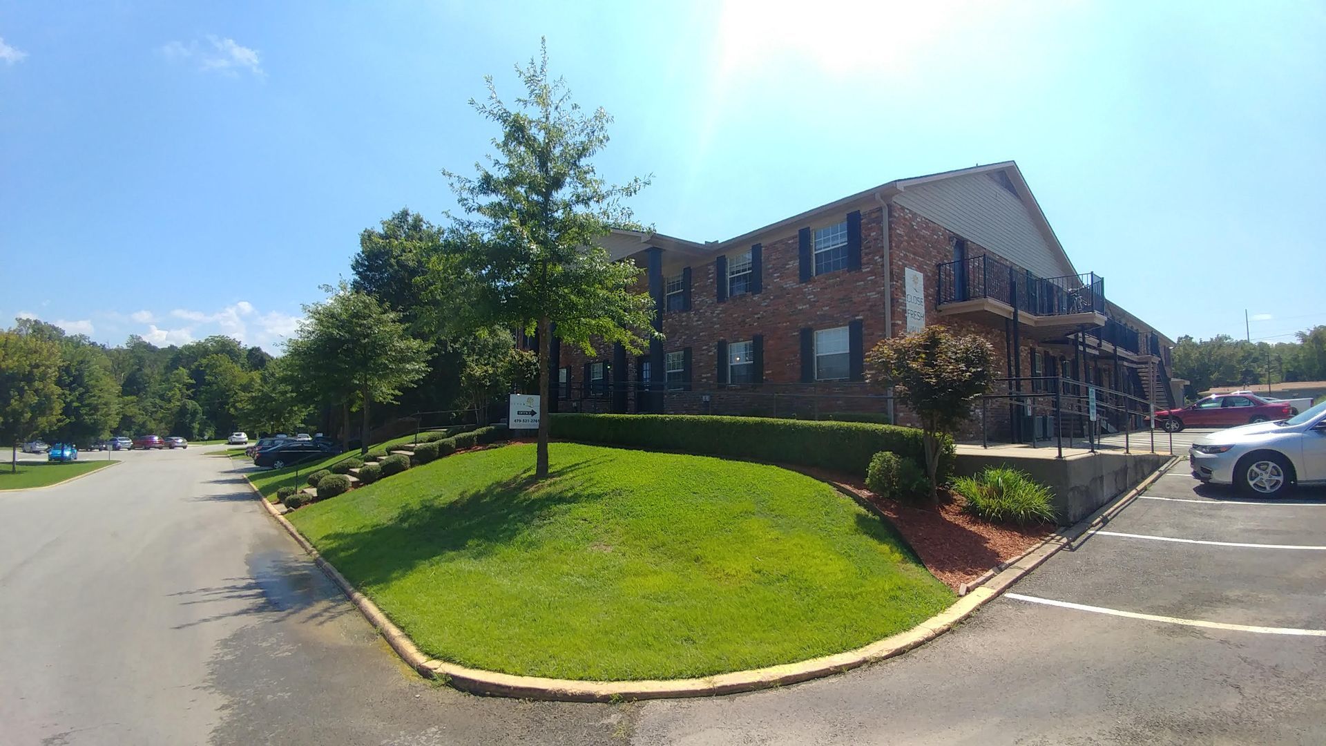 apartment building lawn area