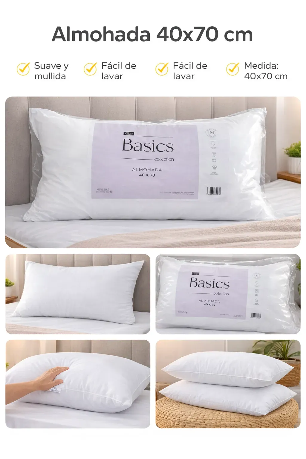 Almohada Suave Basics 40x70 cm - Hipoalergénica