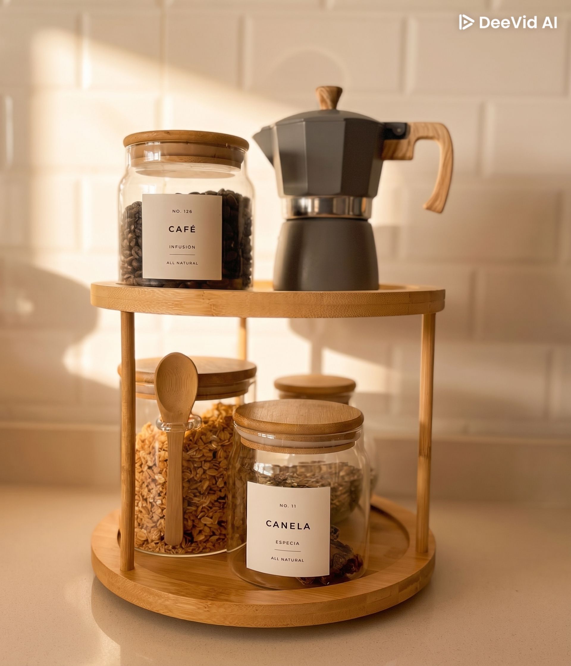 BANDEJA GIRATORIA DOBLE MADERA 24.5 DIAMETRO