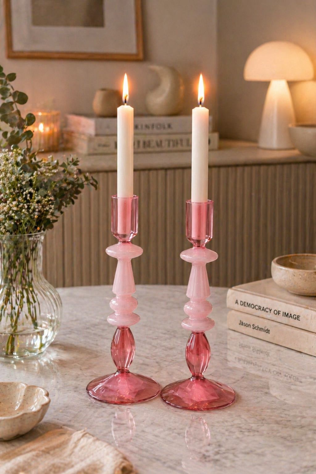 CANDELABRO DE VIDRIO ROSE
