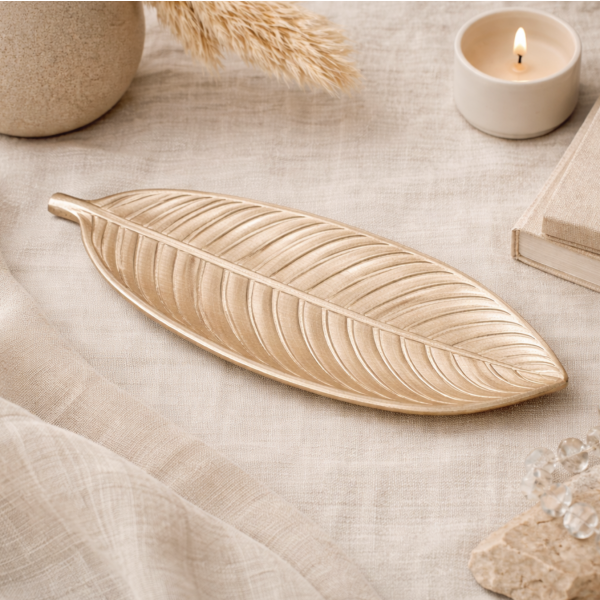 Centro de mesa hoja 26x10 dorada