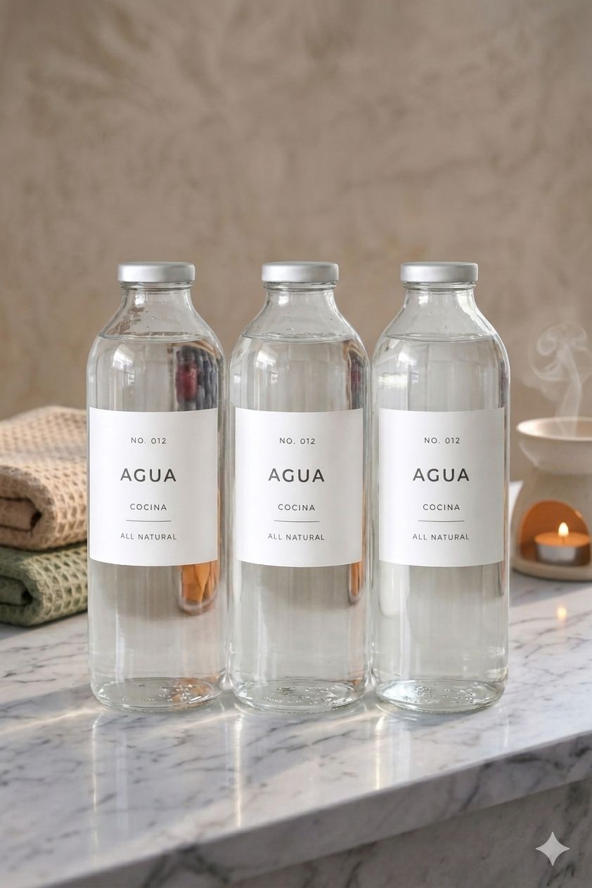 SET X3 BOTELLA VIDRIO ETIQUETA BLANCA AGUA TAPA BLANCA 1 litro