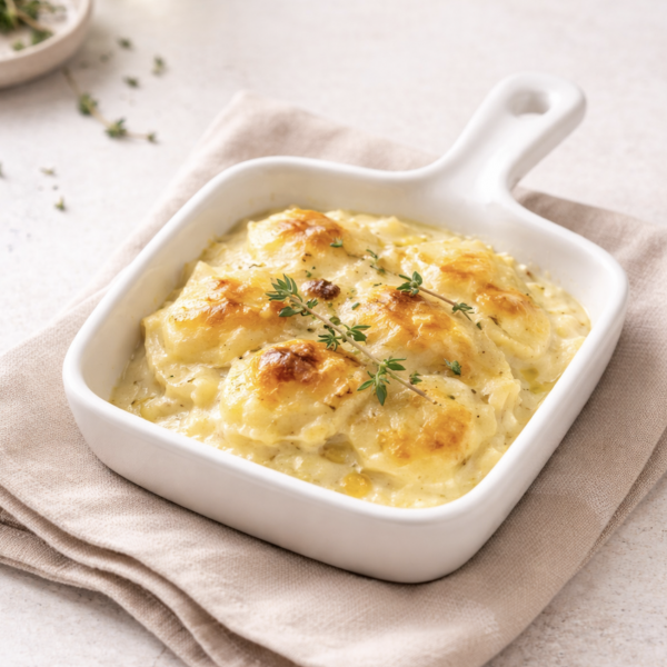 Fuente cuadrada con mango cerámica crema